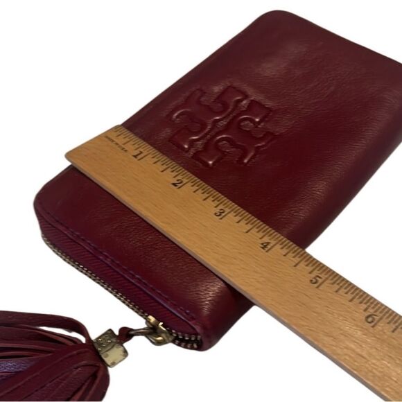 Tory Burch Thea Dark Cherry Leather Long Zip Around Continental Wallet EUC - Picture 15 of 15